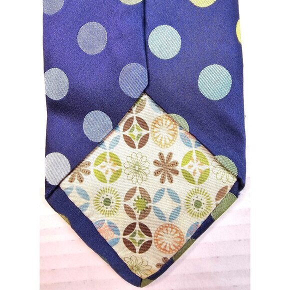Ted Baker Mens Polka Dot Silk Tie Navy Blue Green & Yellow Hand-Tailored - Picture 7 of 7